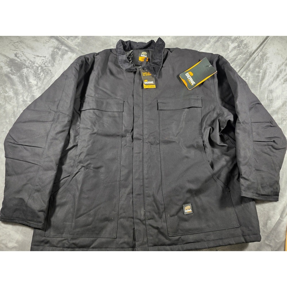 Berne Men's‎ Heritage Duck Chore Coat Quilt Lined Heavy Jacket Black 3XL NEW